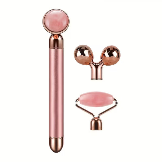RoseGlow™ 3-in-1 Vibrating Rose Quartz Facial Massager