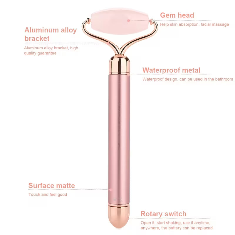 RoseGlow™ 3-in-1 Vibrating Rose Quartz Facial Massager