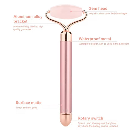RoseGlow™ 3-in-1 Vibrating Rose Quartz Facial Massager