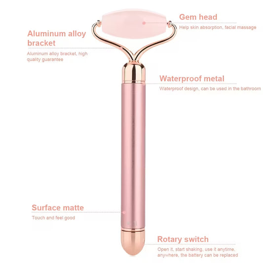RoseGlow™ 3-in-1 Vibrating Rose Quartz Facial Massager